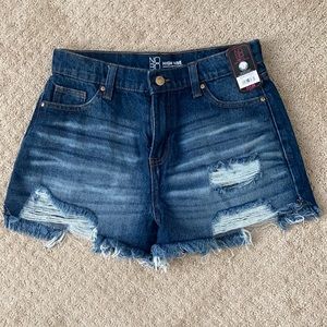 Distressed denim shorts